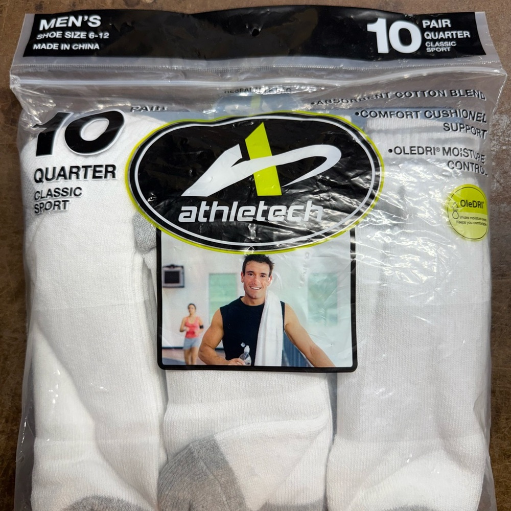 Athletech Men's Classic White Quarter Socks - 10 Pair